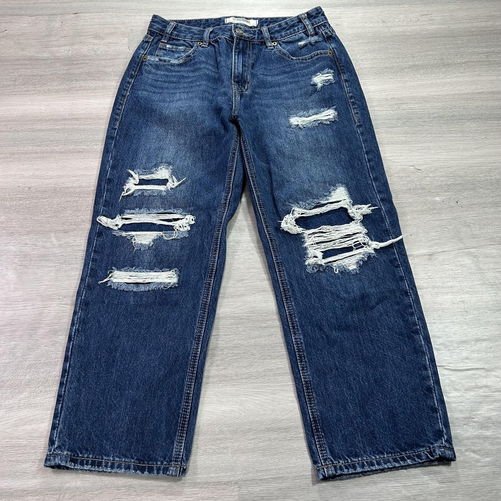Rock & Roll Denim Jeans Womens 26 Blue High Rise Straight Cropped Distressed